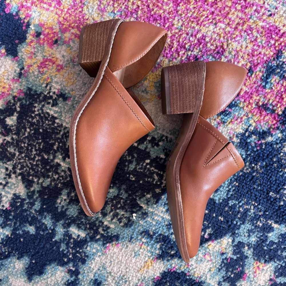 Madewell Tan Leather D'Orsay Block Heel Mules